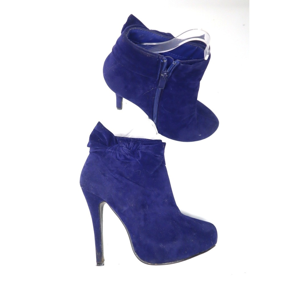 Blue Ankle Boots 6.5 Delicacy Womens Bow Stiletto Platform Royal Bright Booties